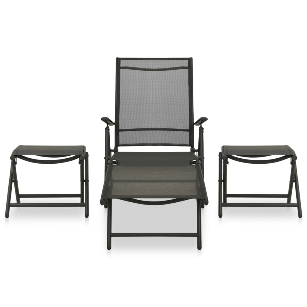 vidaXL 3 Piece Patio Lounge Set Textilene and Aluminum Black