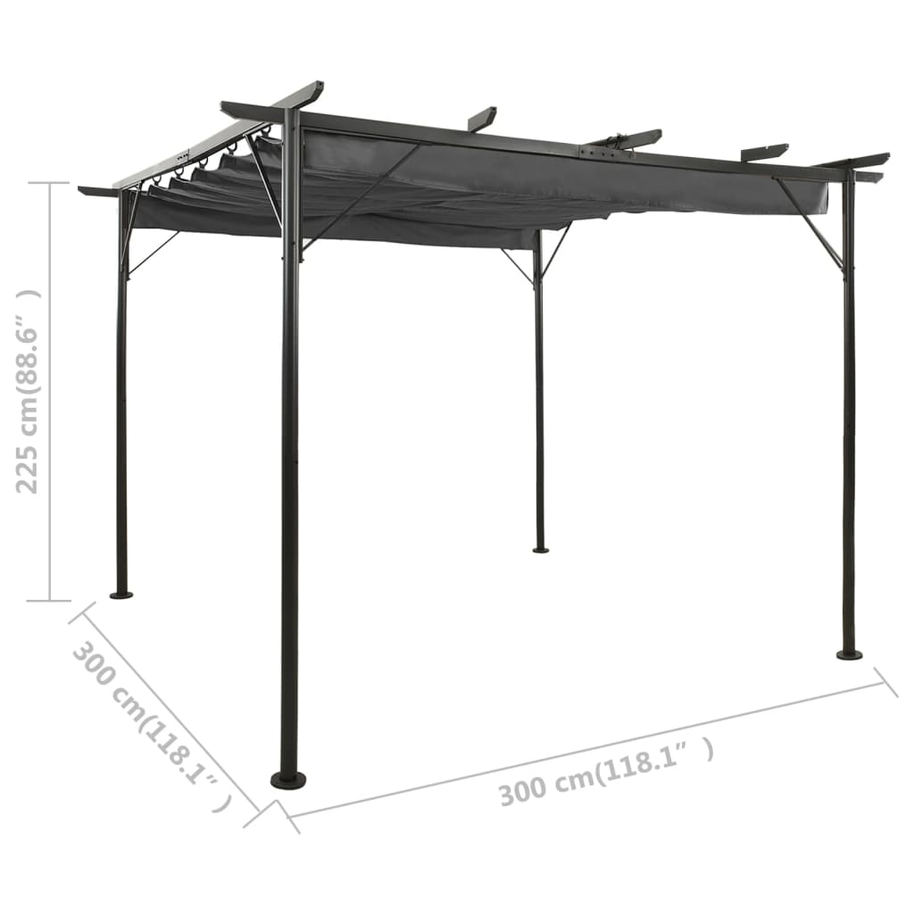 vidaXL Pergola with Retractable Roof Anthracite 9.8'x9.8' Steel 0.6 oz/ft²