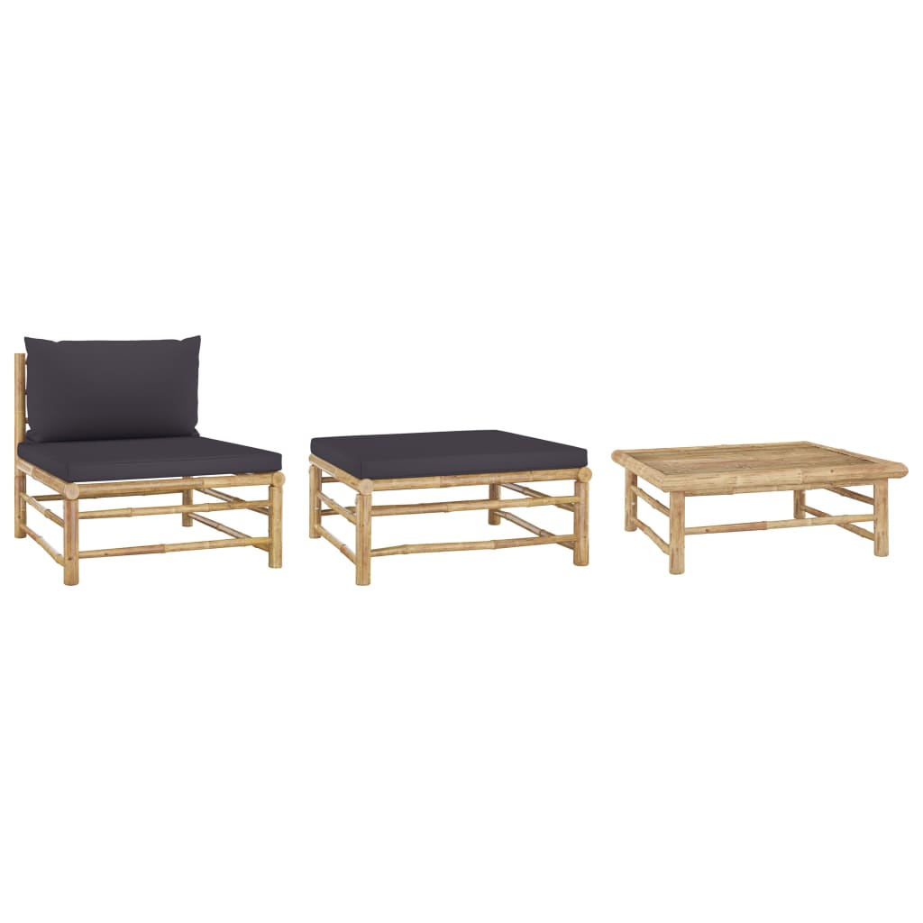 vidaXL 3 Piece Patio Lounge Set with Dark Gray Cushions Bamboo