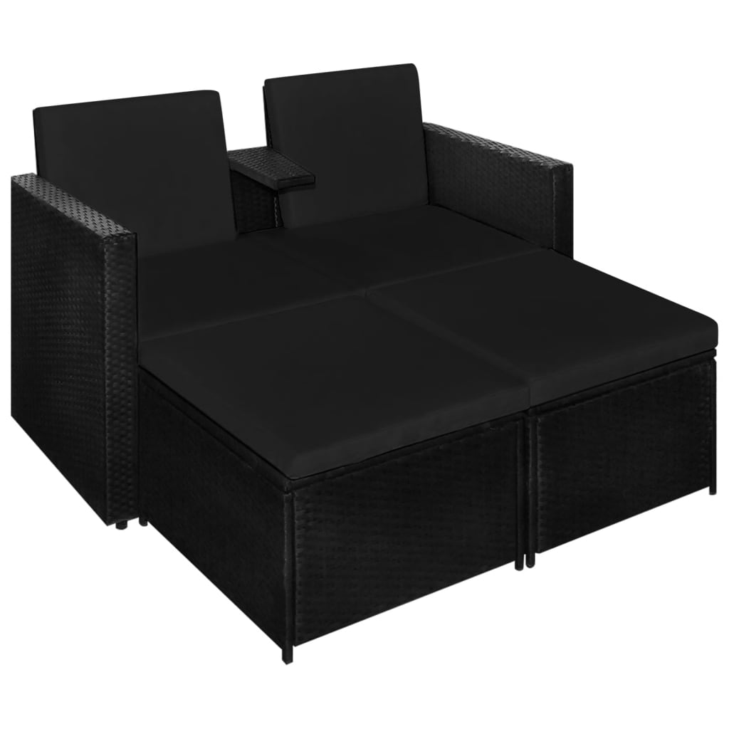 vidaXL 3 Piece Patio Lounge Set with Cushions Poly Rattan Black