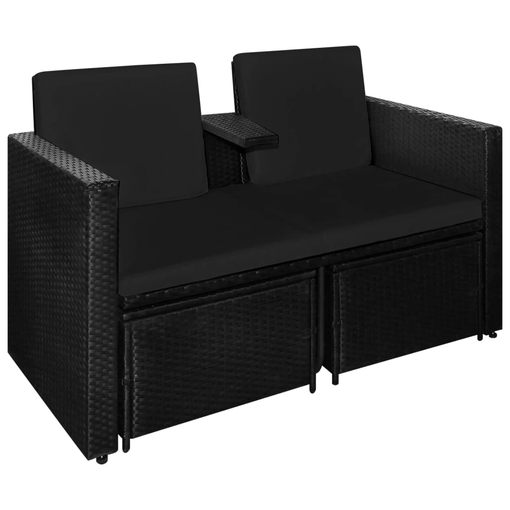 vidaXL 3 Piece Patio Lounge Set with Cushions Poly Rattan Black