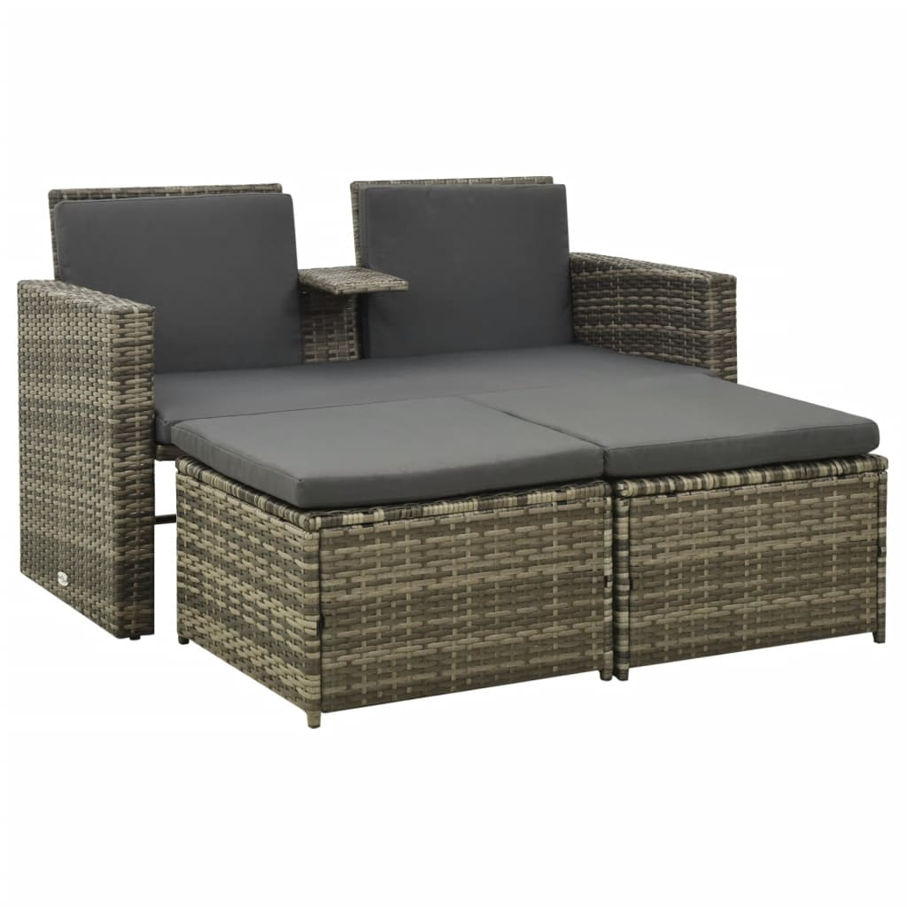 vidaXL 3 Piece Patio Lounge Set with Cushions Poly Rattan Gray