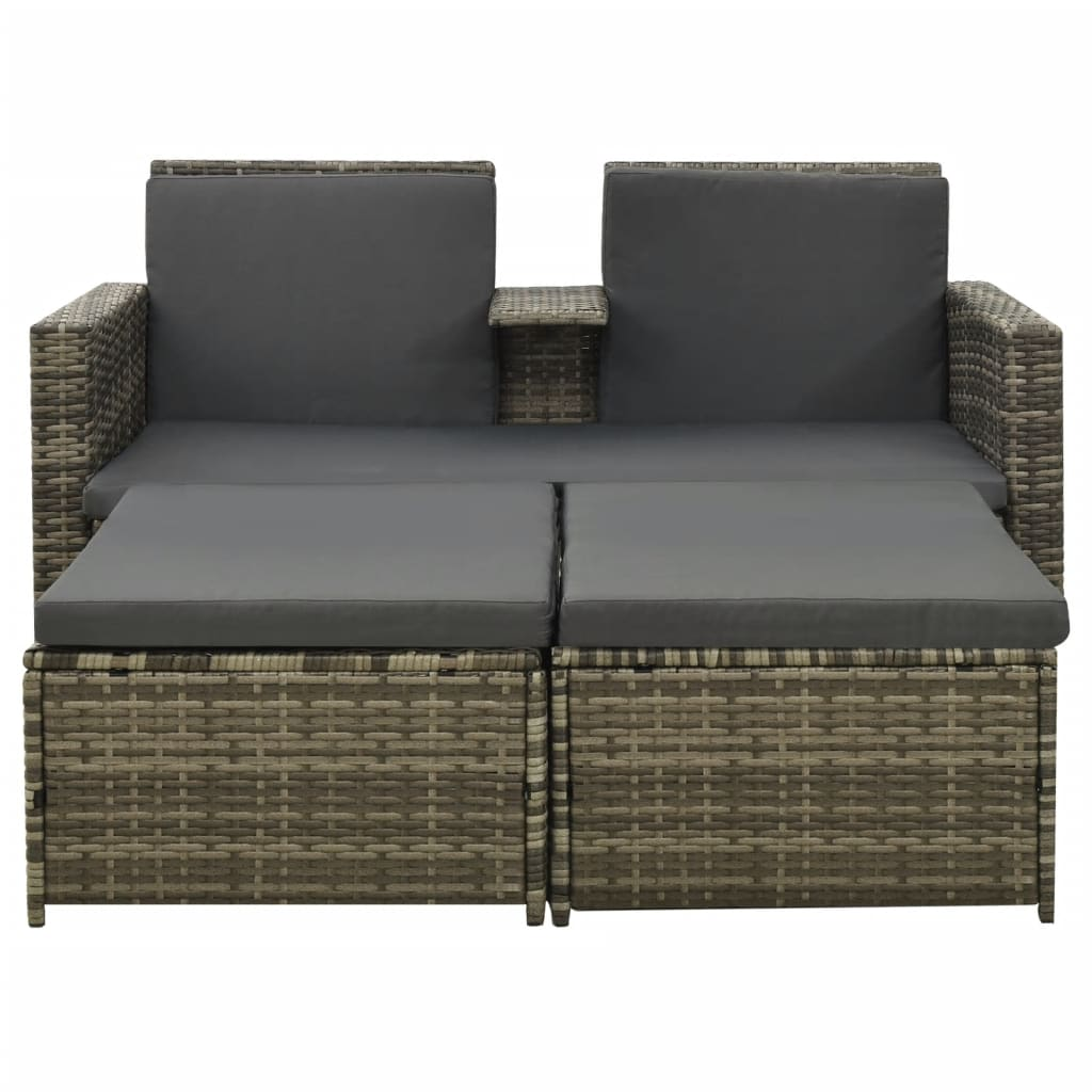 vidaXL 3 Piece Patio Lounge Set with Cushions Poly Rattan Gray