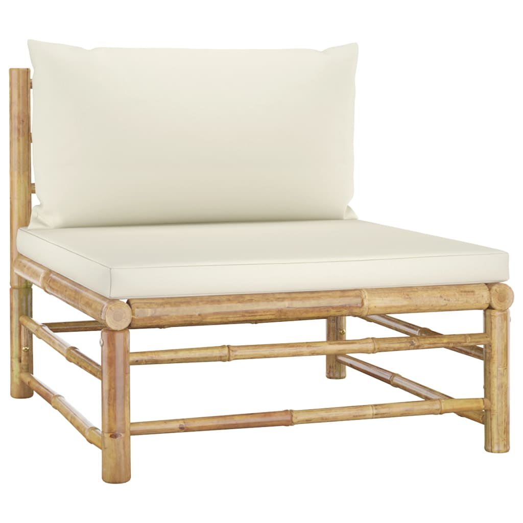 vidaXL 3 Piece Patio Lounge Set with Cream White Cushions Bamboo