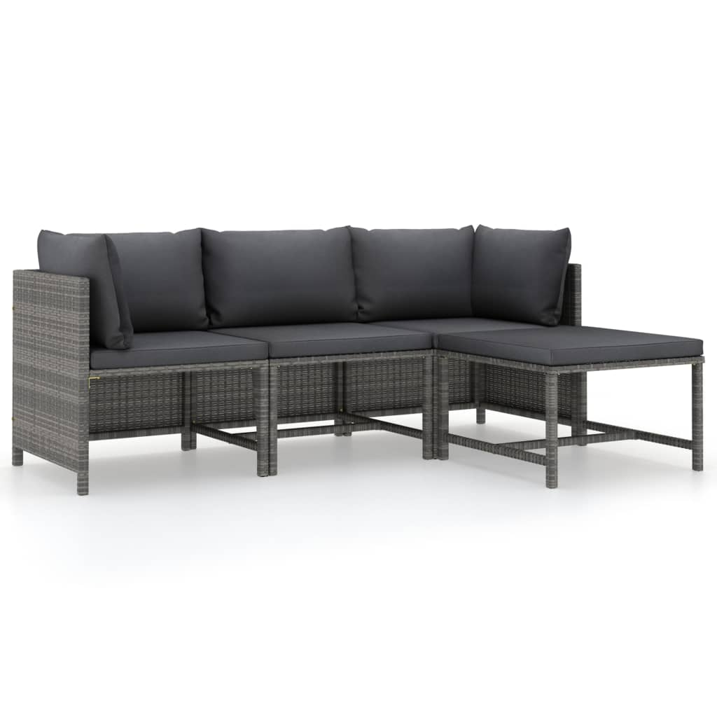 vidaXL 4 Piece Patio Lounge Set with Cushions Poly Rattan Gray