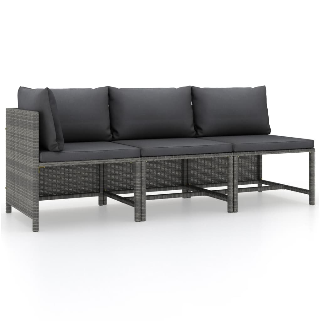 vidaXL 3 Piece Patio Lounge Set with Cushions Poly Rattan Gray