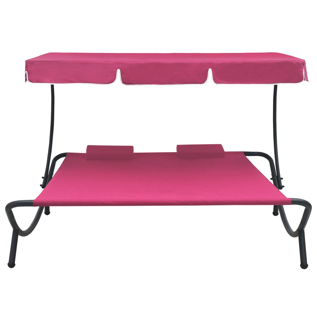 vidaXL Patio Lounge Bed with Canopy and Pillows Pink