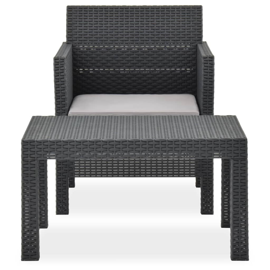 vidaXL 2 Piece Patio Lounge Set with Cushion PP Rattan Anthracite