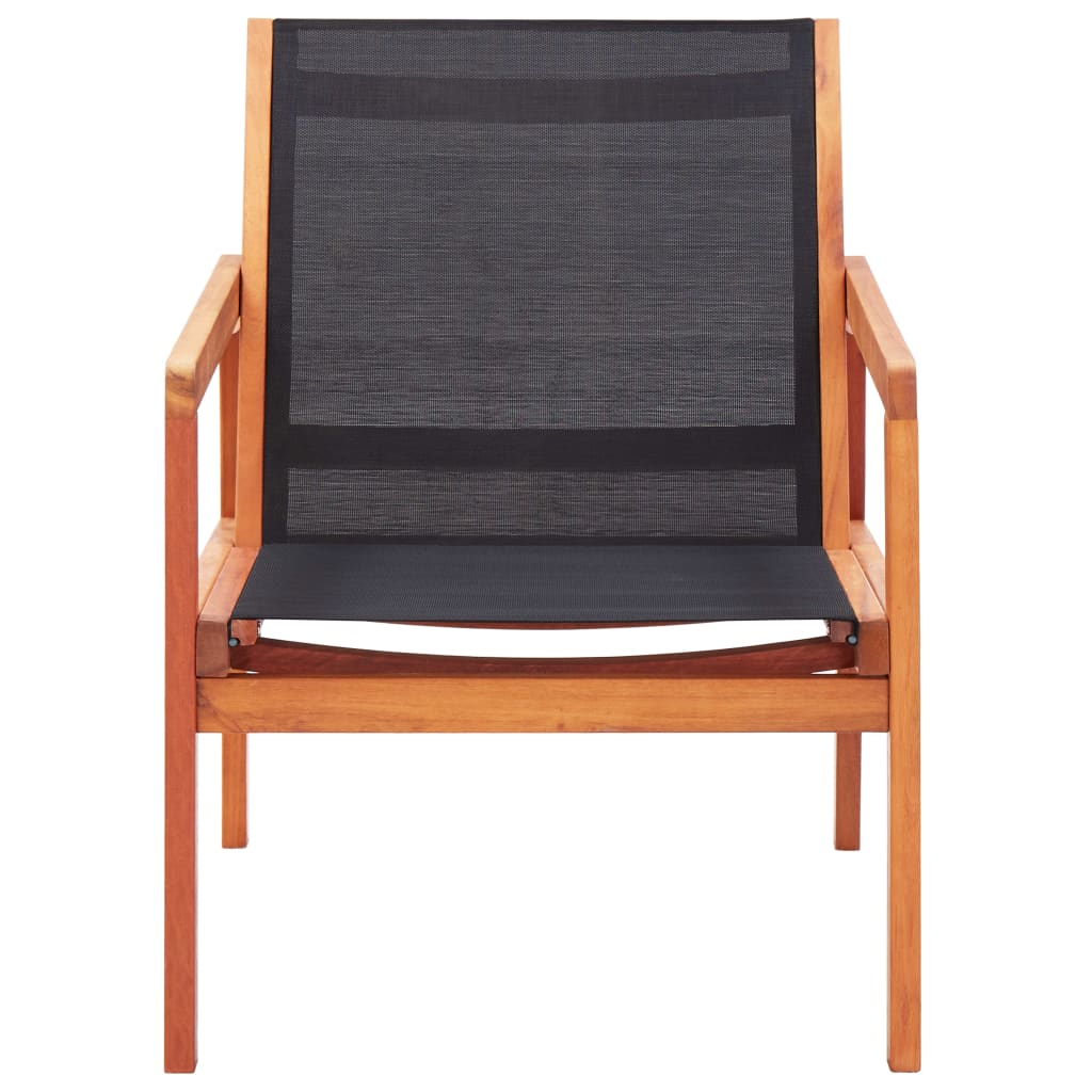 vidaXL Patio Lounge Chair Black Solid Eucalyptus Wood and Textilene