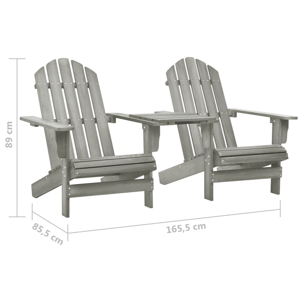 vidaXL Patio Adirondack Chairs with Tea Table Solid Fir Wood Gray