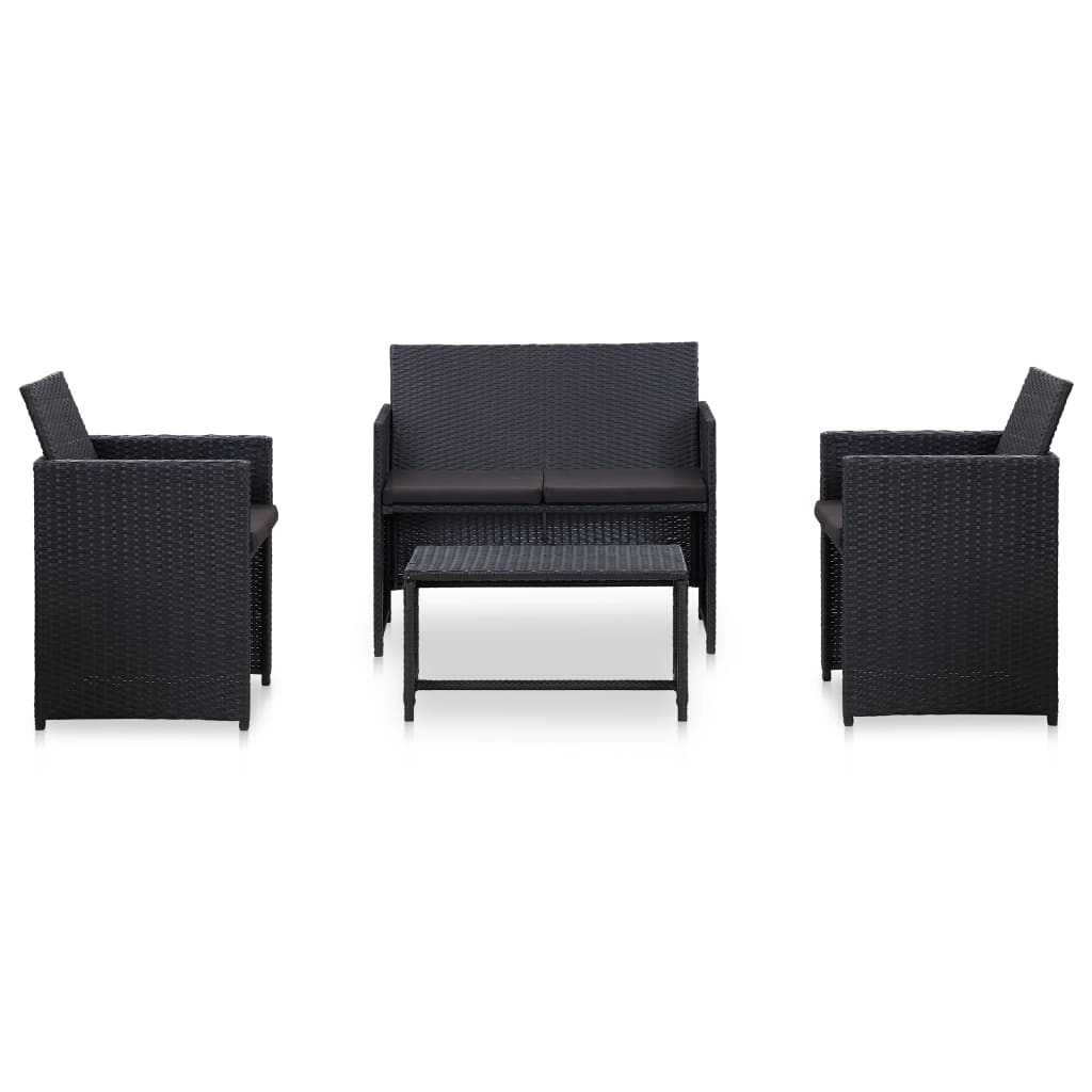 vidaXL 4 Piece Patio Lounge Set with Cushions Poly Rattan Black