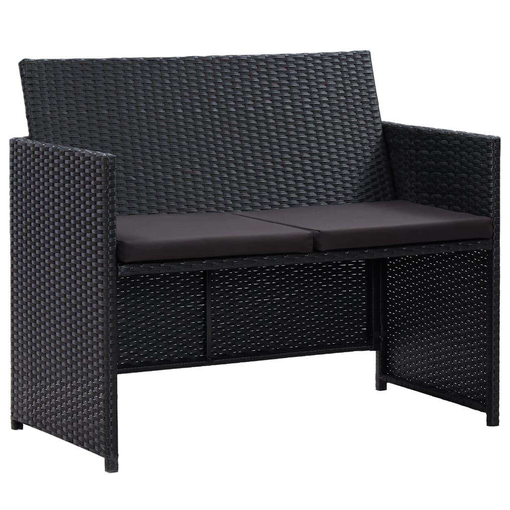 vidaXL 4 Piece Patio Lounge Set with Cushions Poly Rattan Black