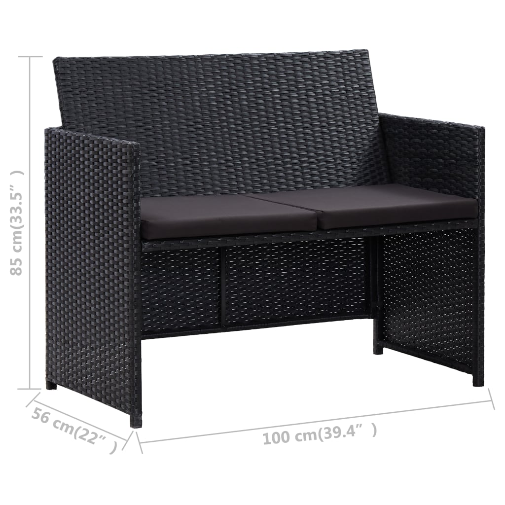 vidaXL 4 Piece Patio Lounge Set with Cushions Poly Rattan Black