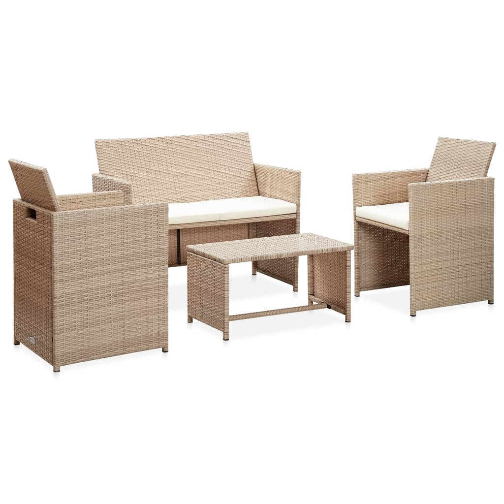 vidaXL 4 Piece Patio Lounge Set with Cushions Beige Poly Rattan