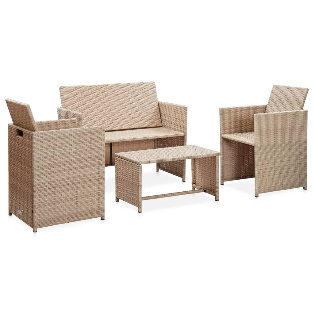 vidaXL 4 Piece Patio Lounge Set with Cushions Beige Poly Rattan