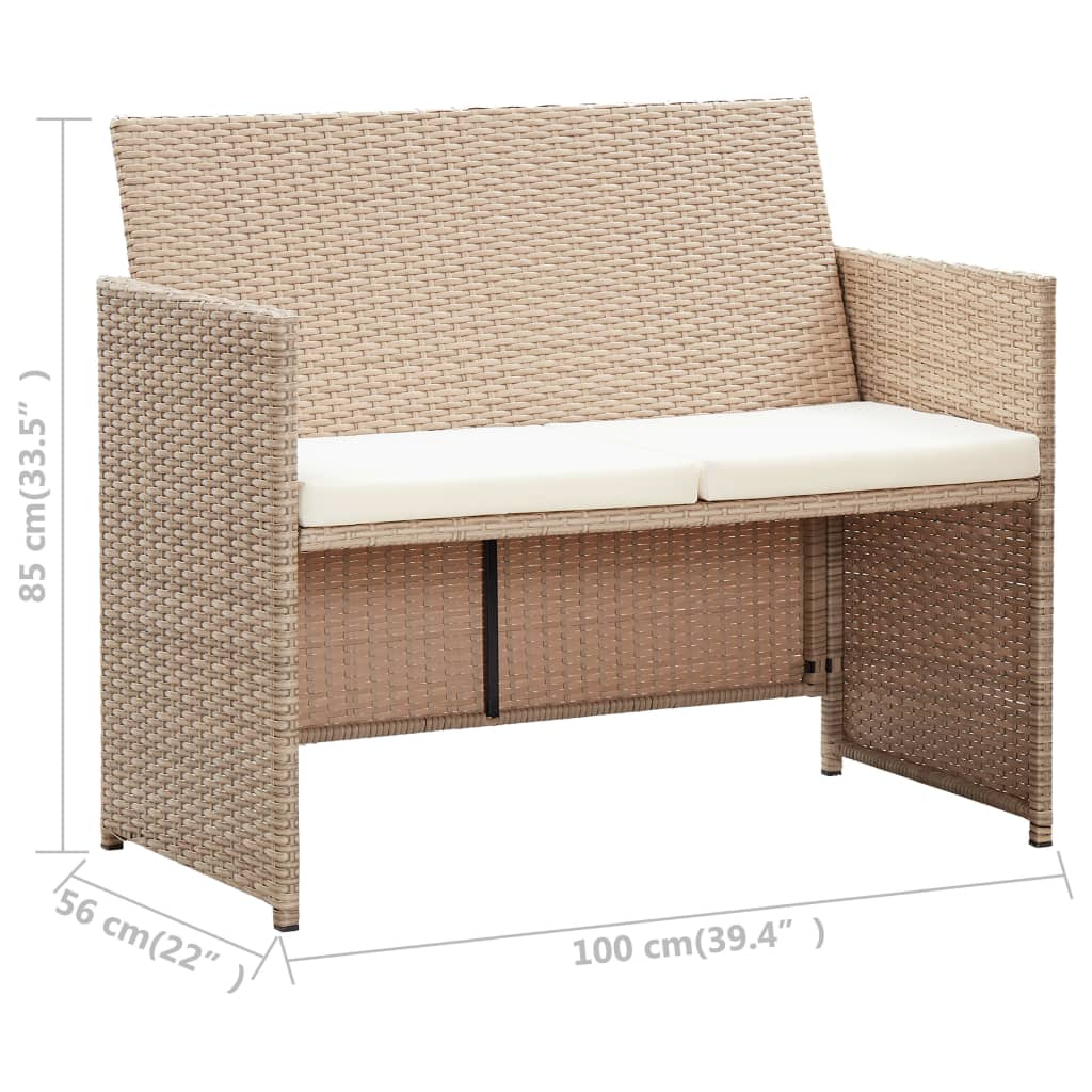 vidaXL 4 Piece Patio Lounge Set with Cushions Beige Poly Rattan