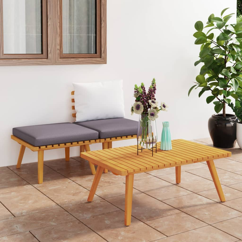 vidaXL 3 Piece Patio Lounge Set with Cushions Solid Acacia Wood