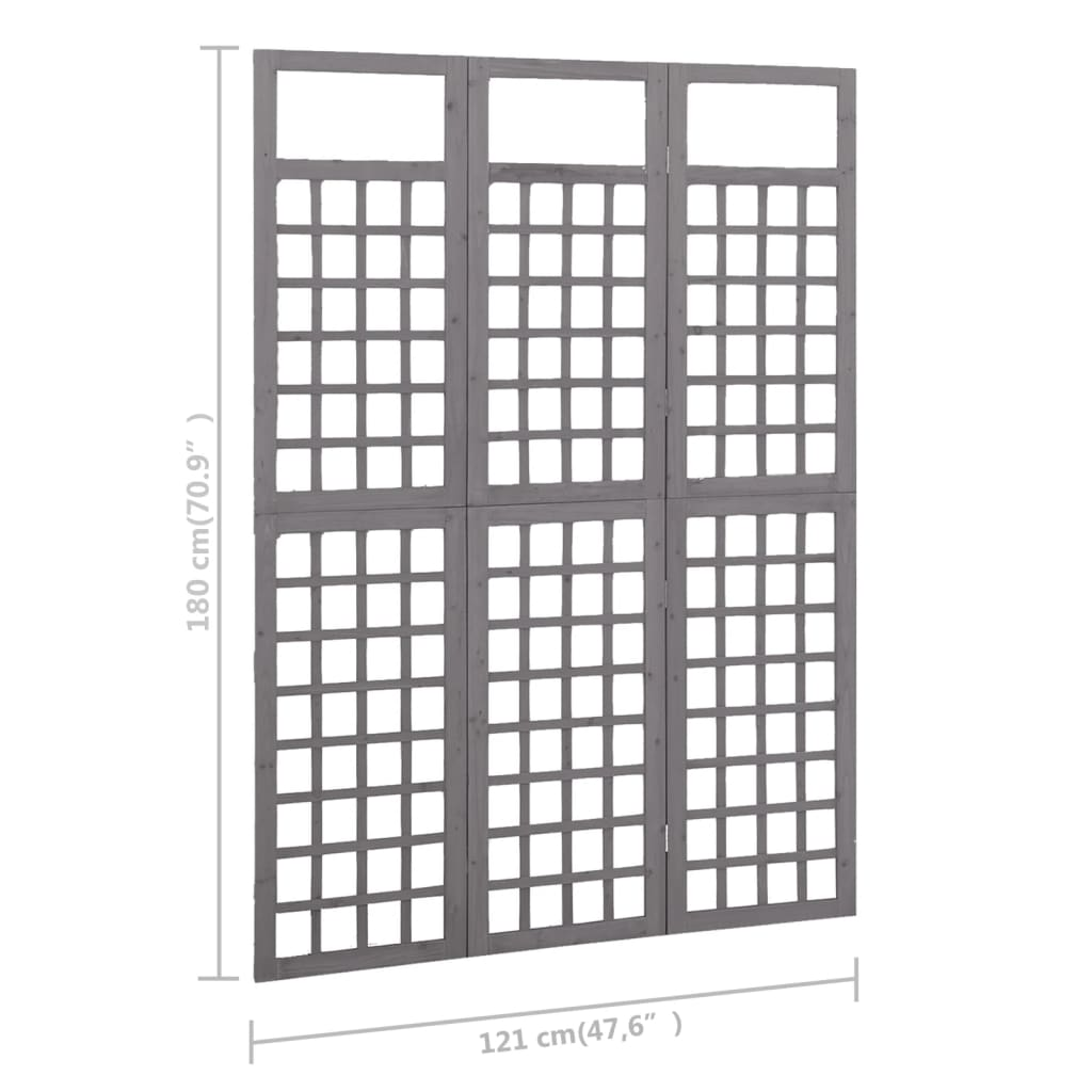 vidaXL 3-Panel Room Divider/Trellis Solid Fir Wood Gray 47.6"x70.9"