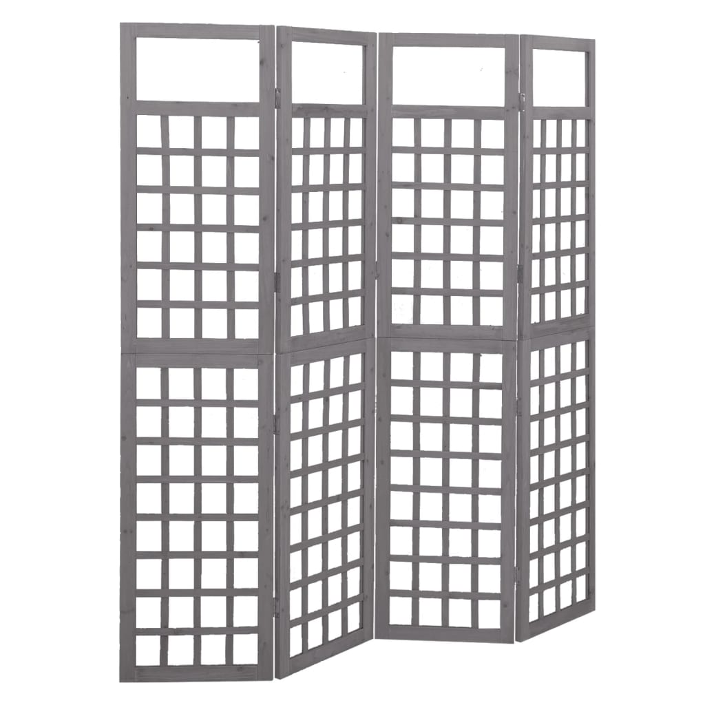 vidaXL 4-Panel Room Divider/Trellis Solid Fir Wood Gray 63.4"x70.9"