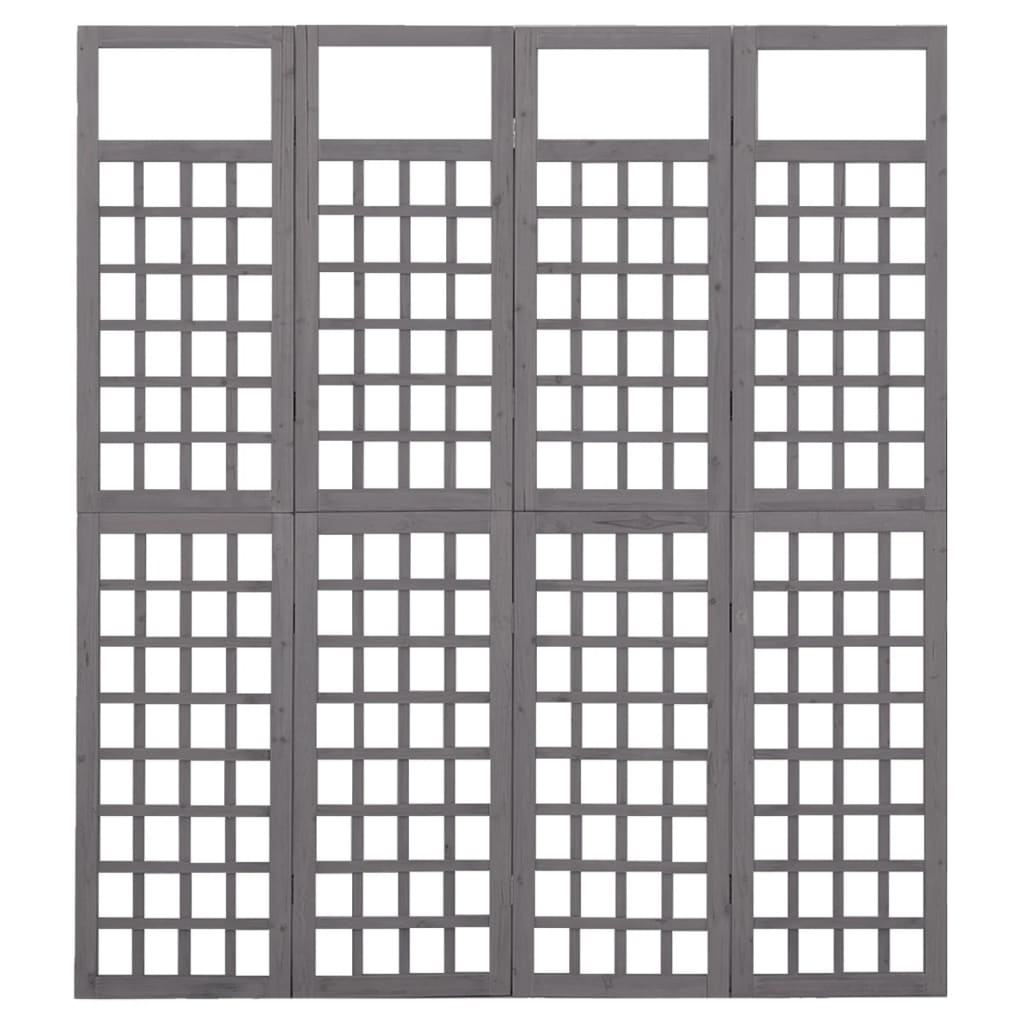 vidaXL 4-Panel Room Divider/Trellis Solid Fir Wood Gray 63.4"x70.9"