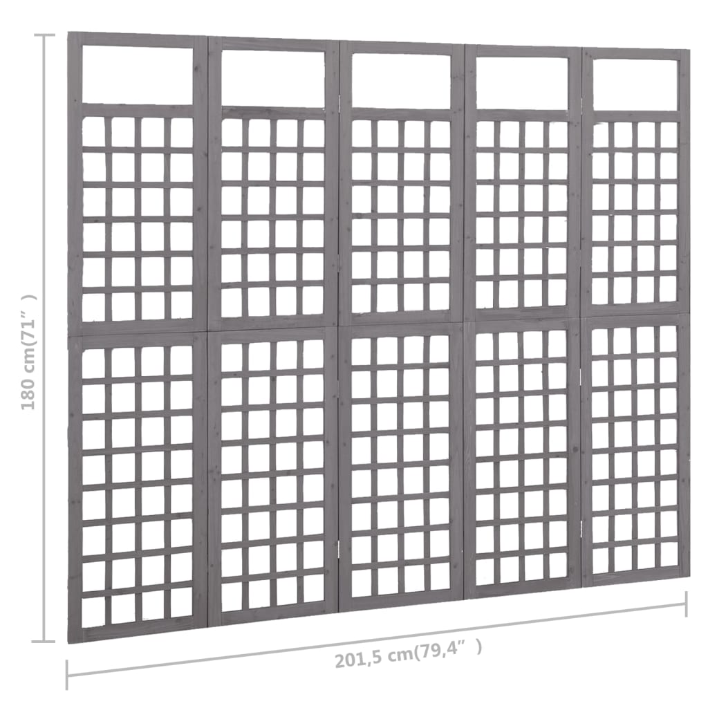 vidaXL 5-Panel Room Divider/Trellis Solid Fir Wood Gray 79.3"x70.9"