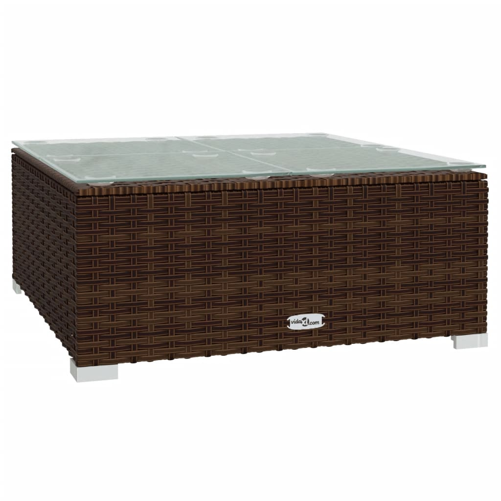 vidaXL Patio Coffee Table Brown 23.6"x23.6"x11.8" Poly Rattan & Glass