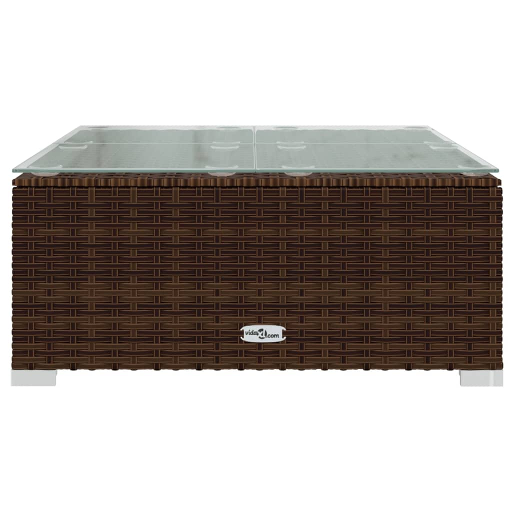 vidaXL Patio Coffee Table Brown 23.6"x23.6"x11.8" Poly Rattan & Glass