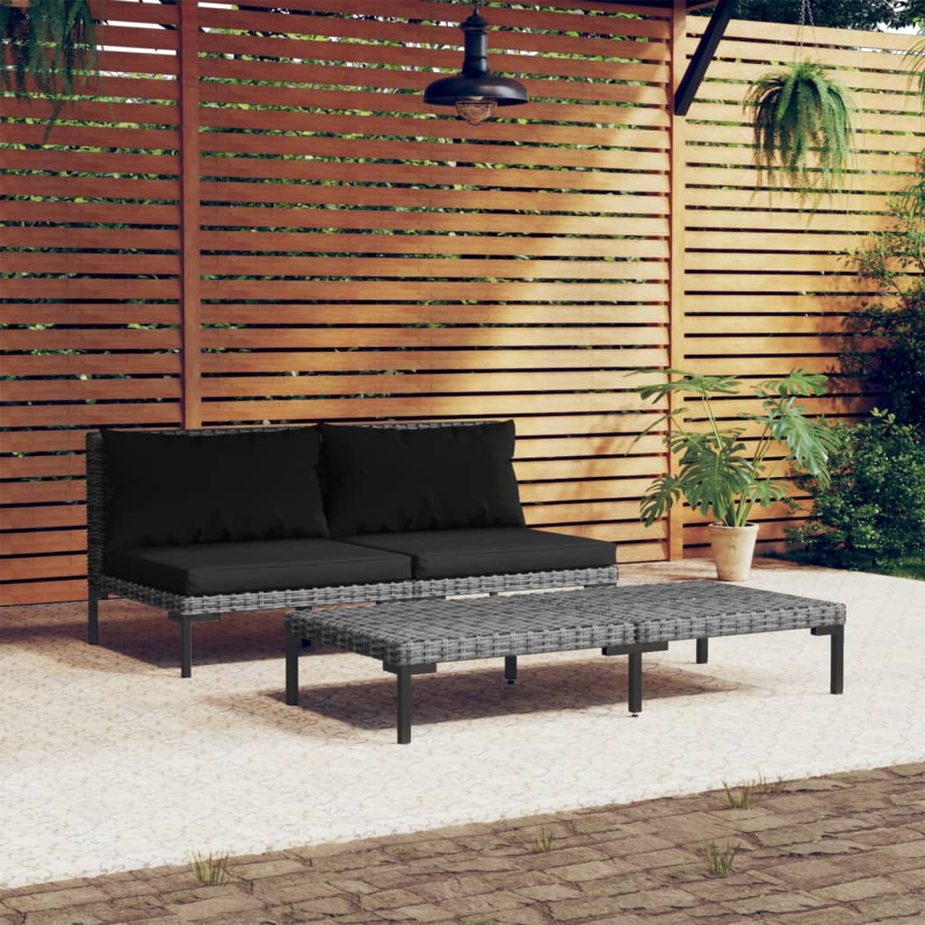 vidaXL 3 Piece Patio Lounge Set Dark Gray Half Round Poly Rattan