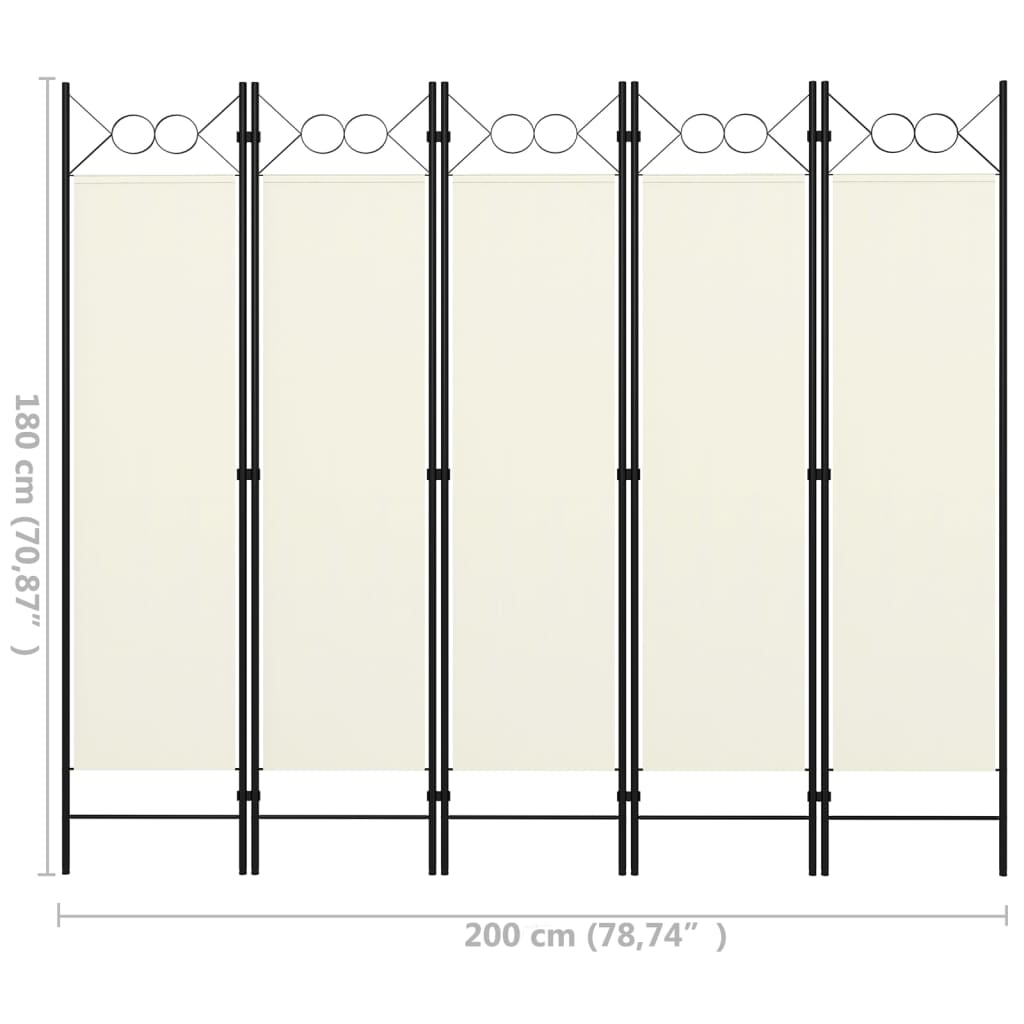 vidaXL 5-Panel Room Divider White 78.7"x70.9"