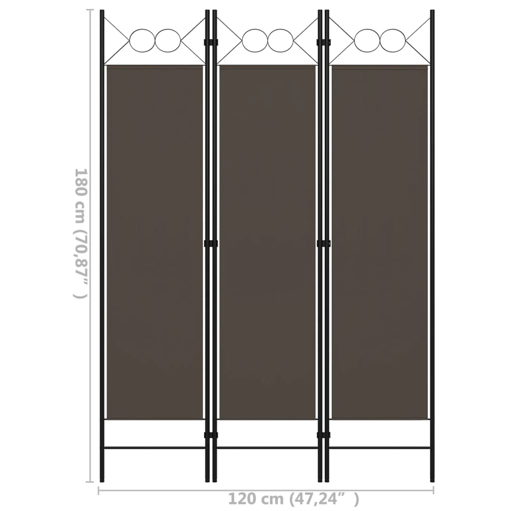 vidaXL 3-Panel Room Divider Anthracite 47.2"x70.9"