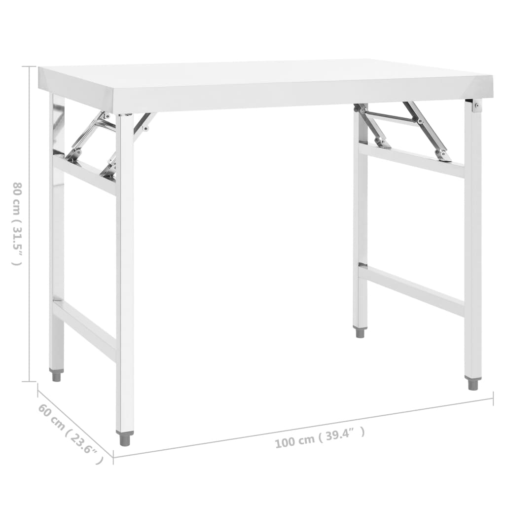 vidaXL Kitchen Folding Work Table 39.4"x24"x32" Stainless Steel