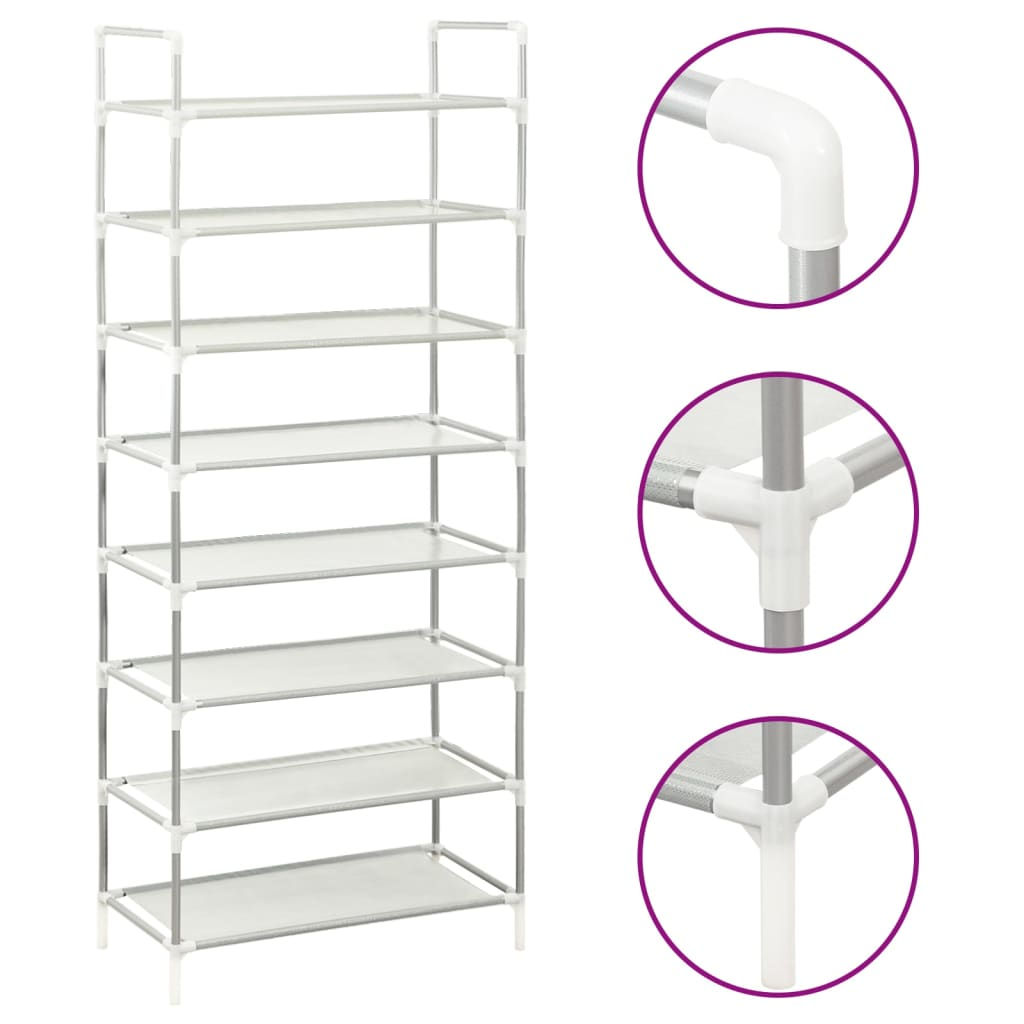 vidaXL Shoe Rack with 8 Shelves Metal and Non-woven Fabric Silver