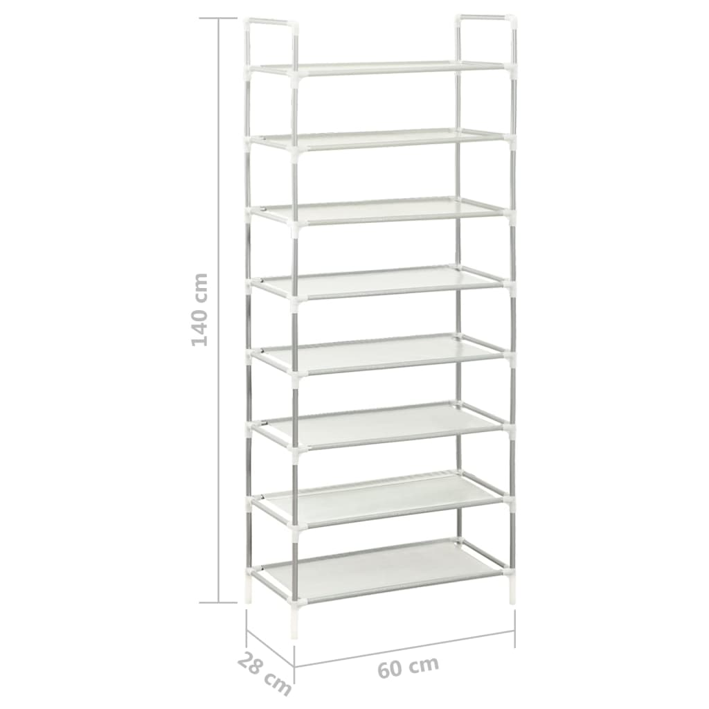 vidaXL Shoe Rack with 8 Shelves Metal and Non-woven Fabric Silver