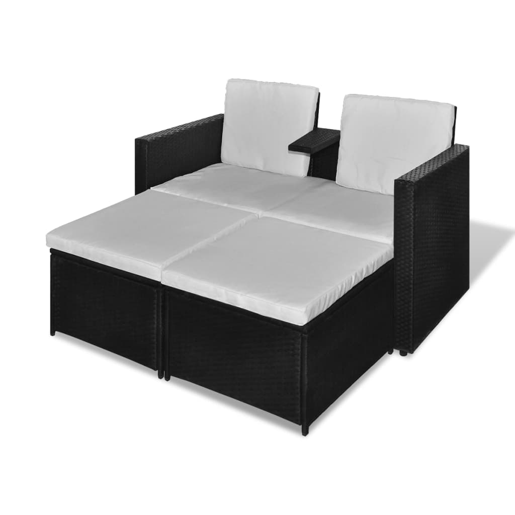 vidaXL 4 Piece Patio Lounge Set with Cushions Poly Rattan Black