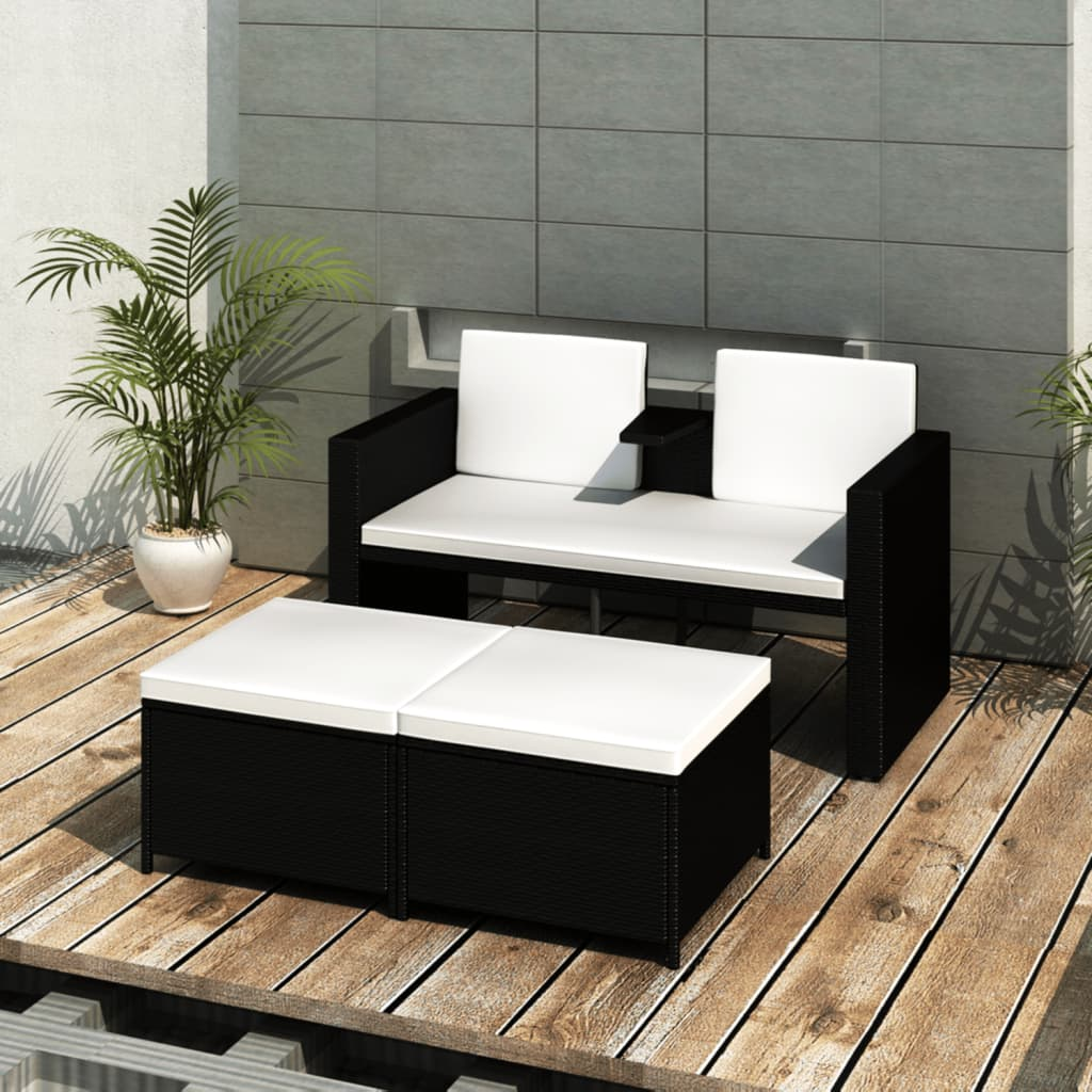 vidaXL 4 Piece Patio Lounge Set with Cushions Poly Rattan Black