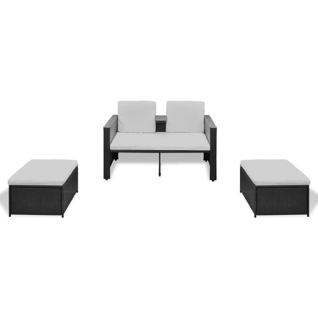 vidaXL 4 Piece Patio Lounge Set with Cushions Poly Rattan Black