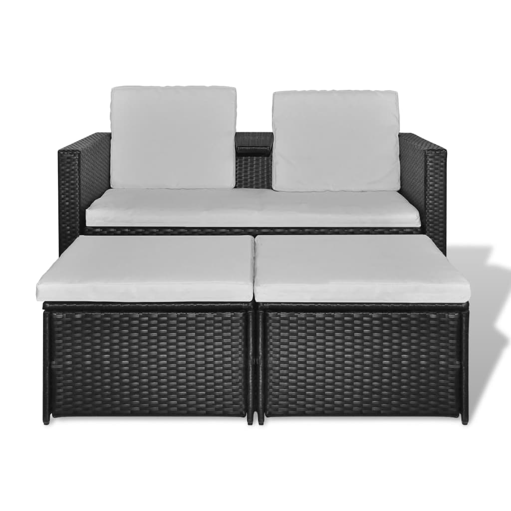 vidaXL 4 Piece Patio Lounge Set with Cushions Poly Rattan Black