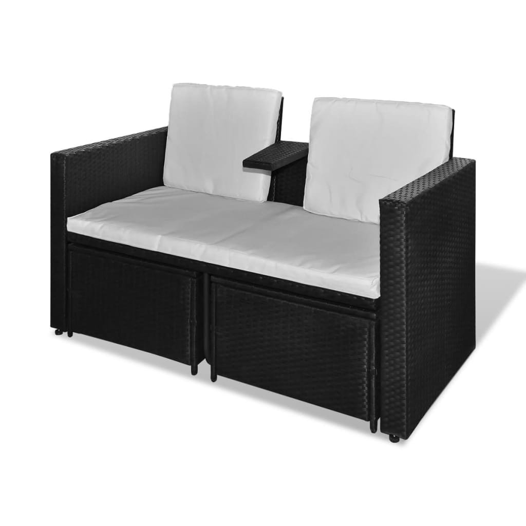 vidaXL 4 Piece Patio Lounge Set with Cushions Poly Rattan Black