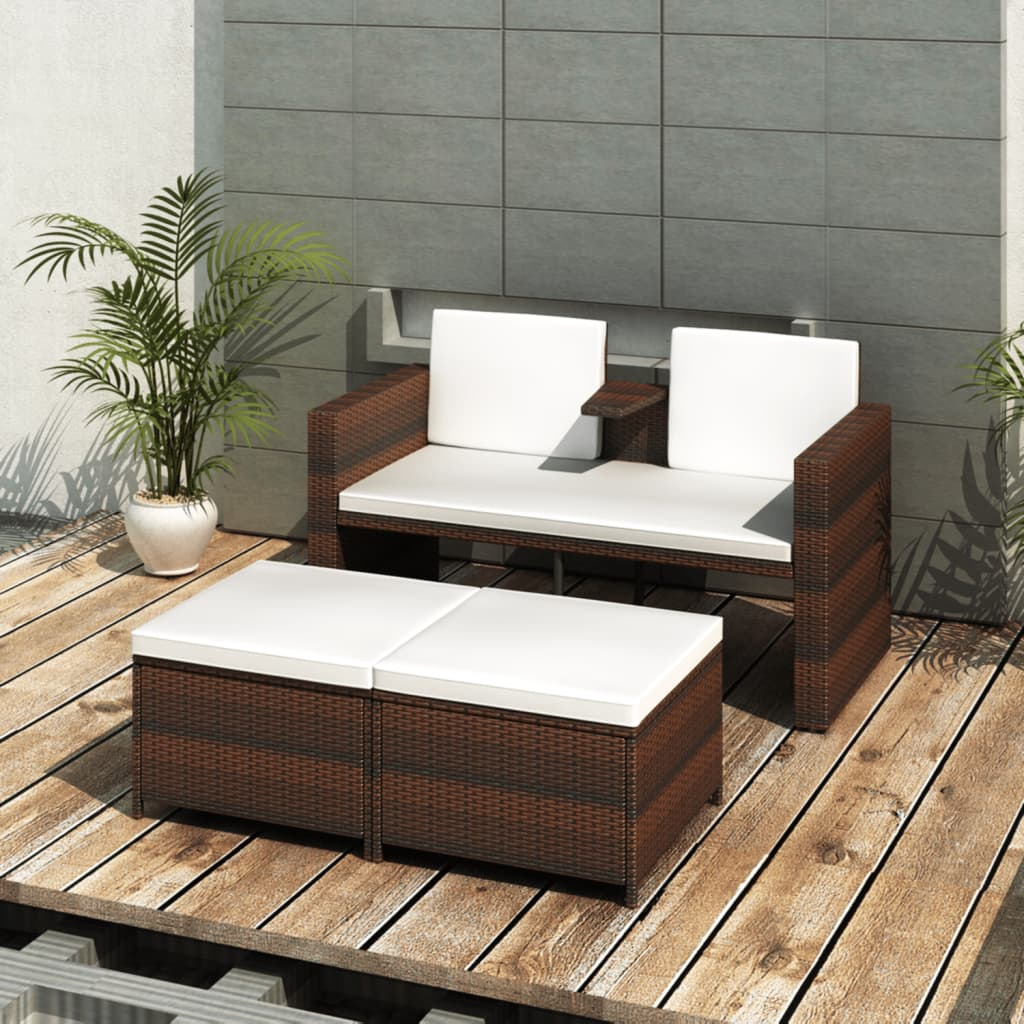 vidaXL 4 Piece Patio Lounge Set with Cushions Poly Rattan Brown