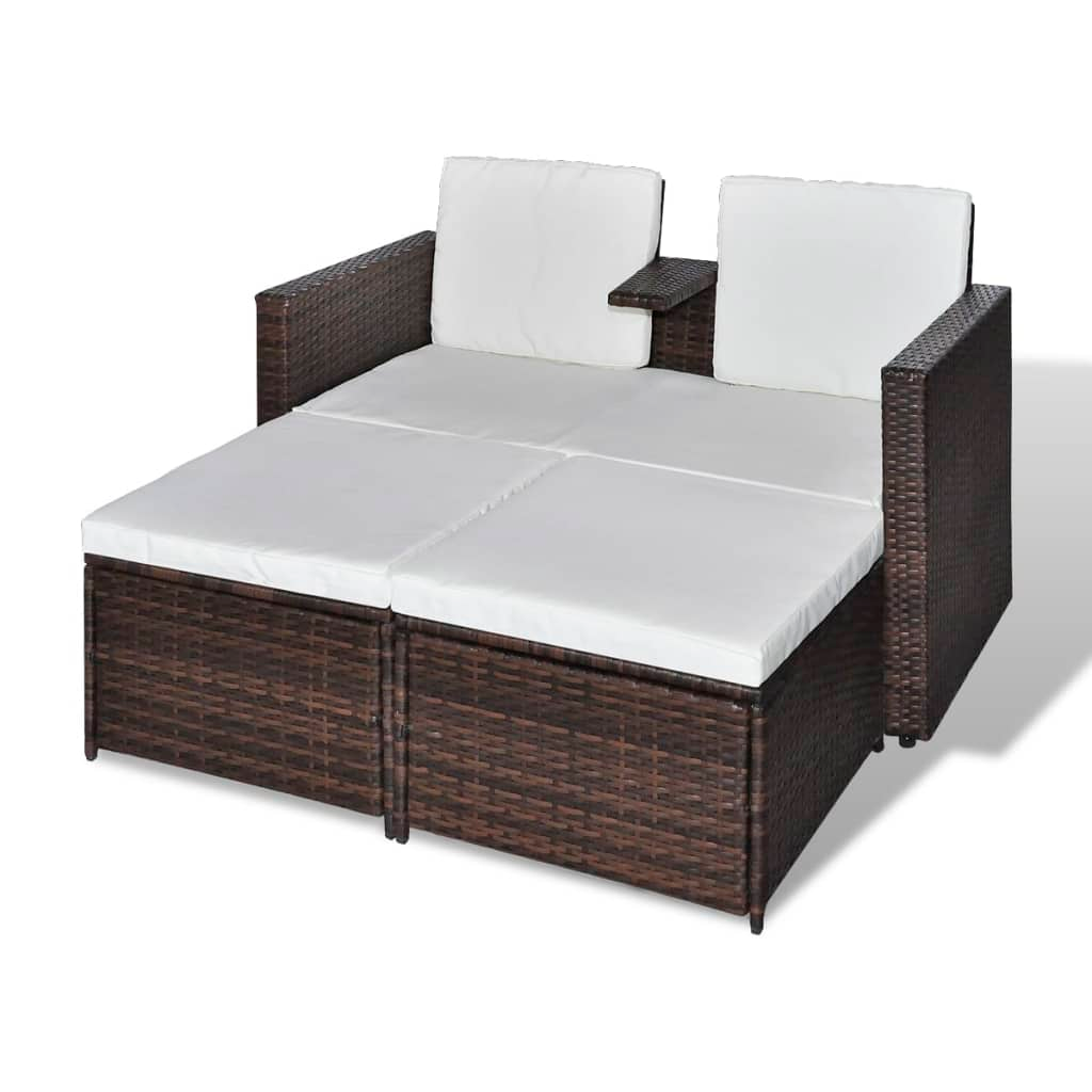 vidaXL 4 Piece Patio Lounge Set with Cushions Poly Rattan Brown