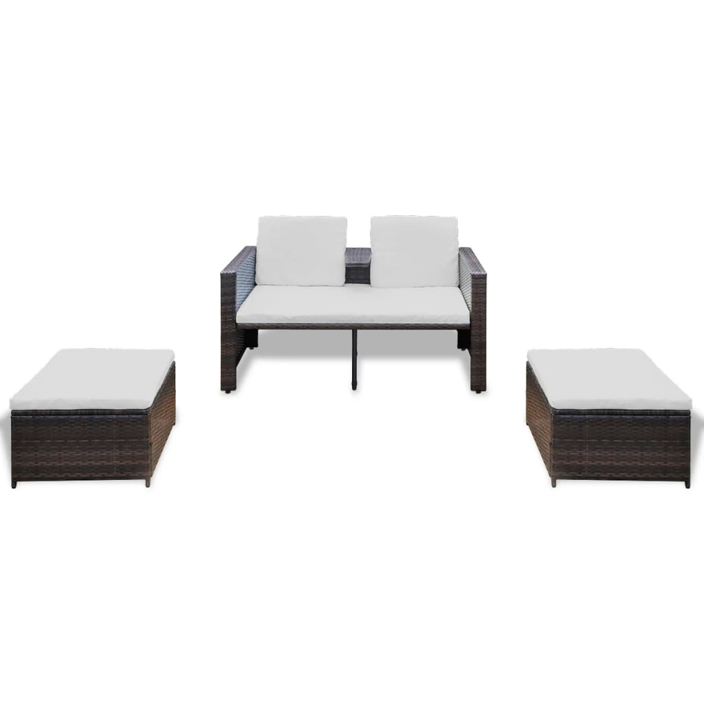 vidaXL 4 Piece Patio Lounge Set with Cushions Poly Rattan Brown