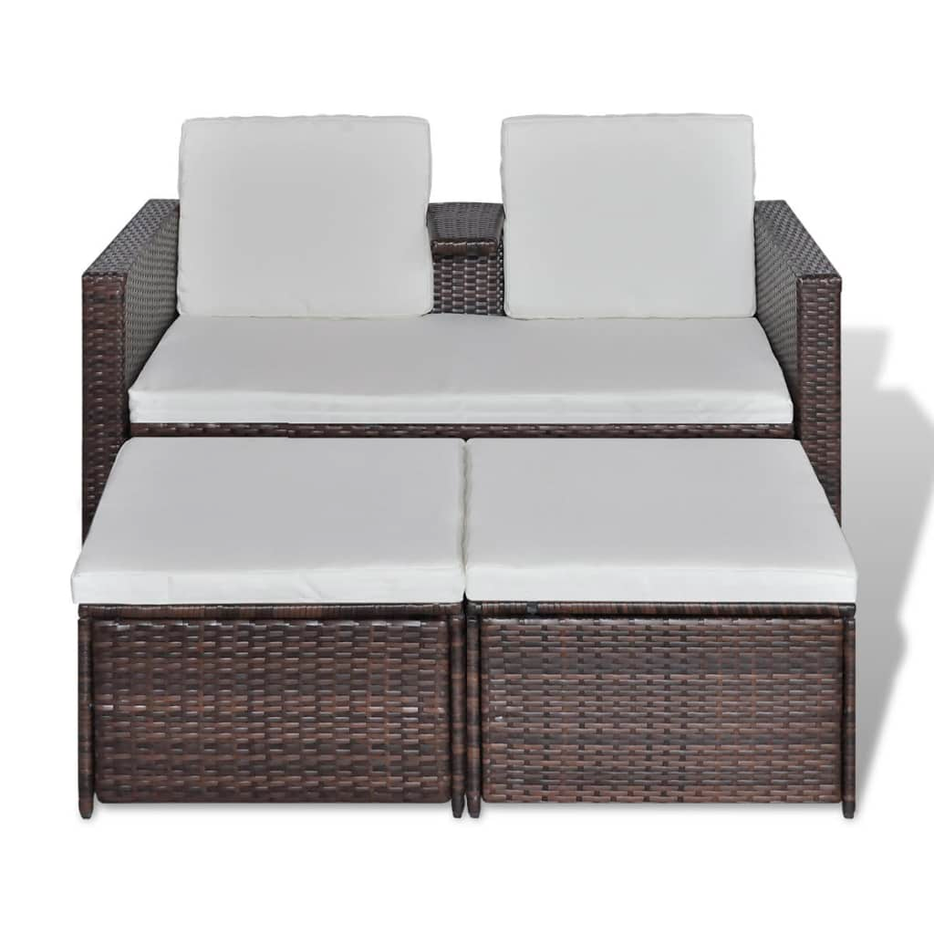 vidaXL 4 Piece Patio Lounge Set with Cushions Poly Rattan Brown