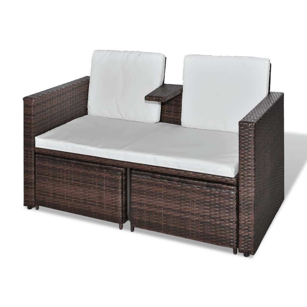 vidaXL 4 Piece Patio Lounge Set with Cushions Poly Rattan Brown