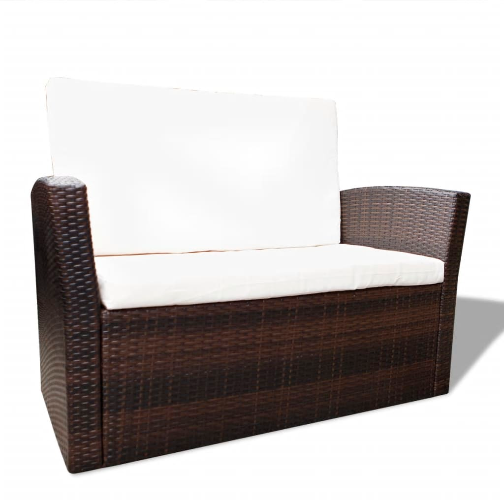 vidaXL 4 Piece Patio lounge set with Cushions Poly Rattan Brown