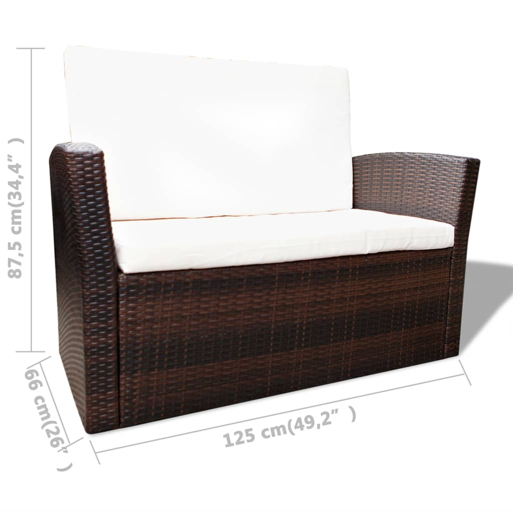 vidaXL 4 Piece Patio lounge set with Cushions Poly Rattan Brown