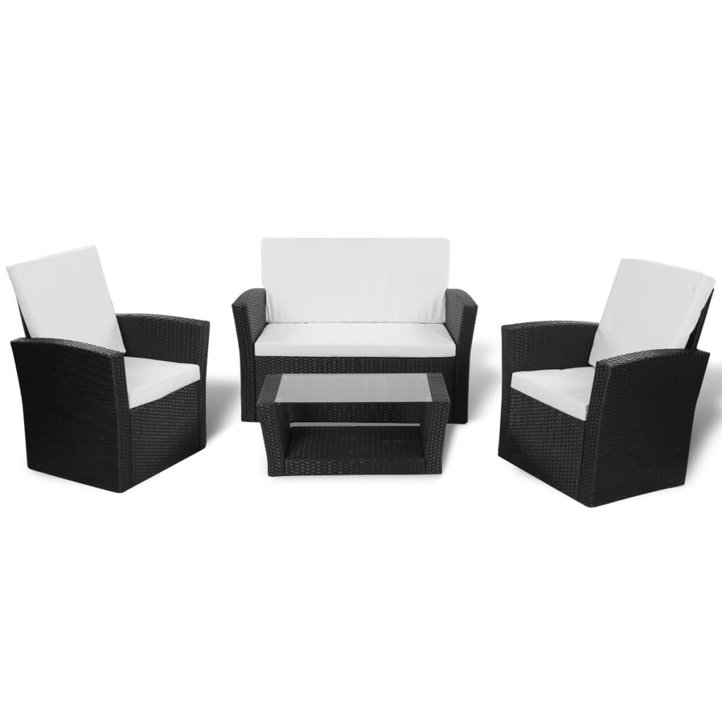 vidaXL 4 Piece Patio lounge set with Cushions Poly Rattan Black