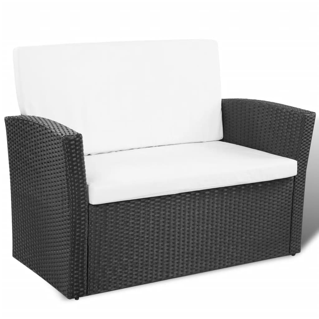 vidaXL 4 Piece Patio lounge set with Cushions Poly Rattan Black