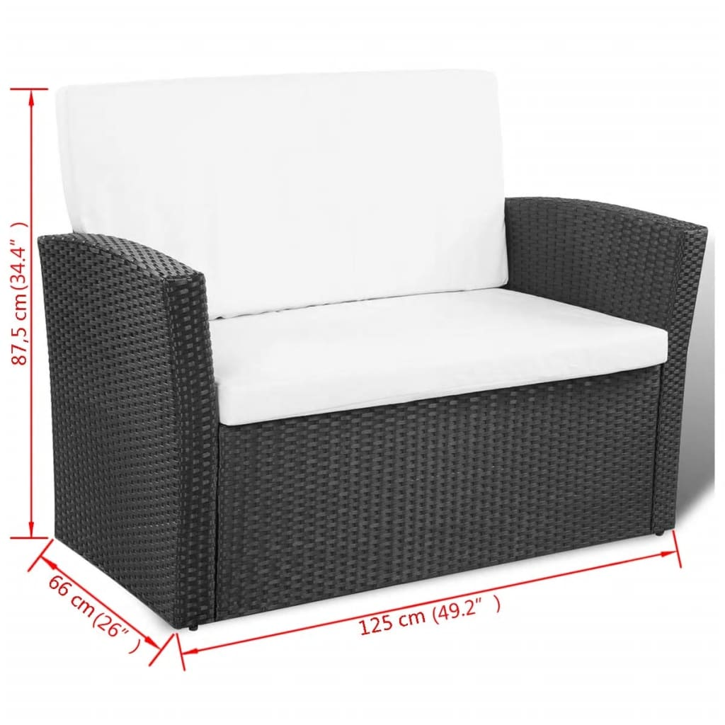 vidaXL 4 Piece Patio lounge set with Cushions Poly Rattan Black