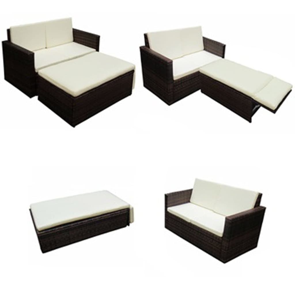 vidaXL 2 Piece Patio Lounge Set with Cushions Poly Rattan Brown