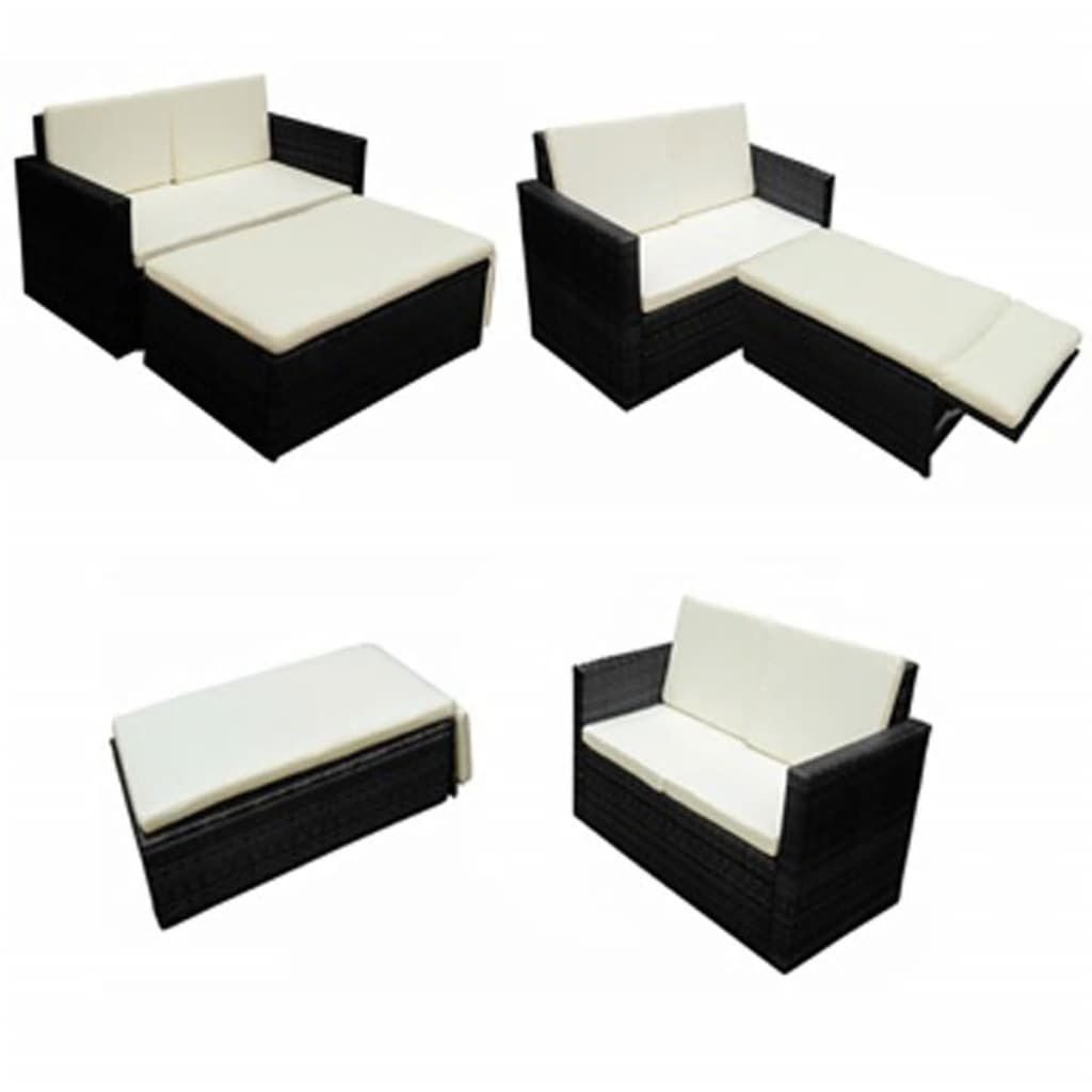 vidaXL 2 Piece Patio Lounge Set with Cushions Poly Rattan Black